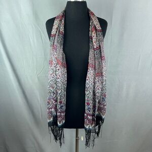 One Star Infinity Scarf Womens OS Multicolor Paisley Print Lightweight Fringe